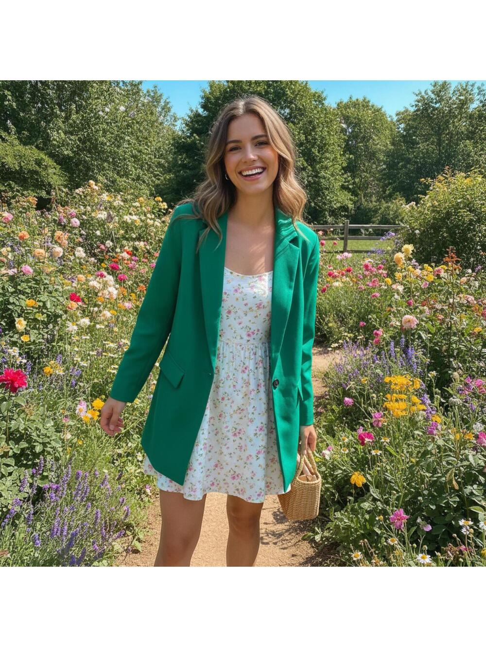 Green Women's Tailored Blazer - Elegant Single-Button Jacket